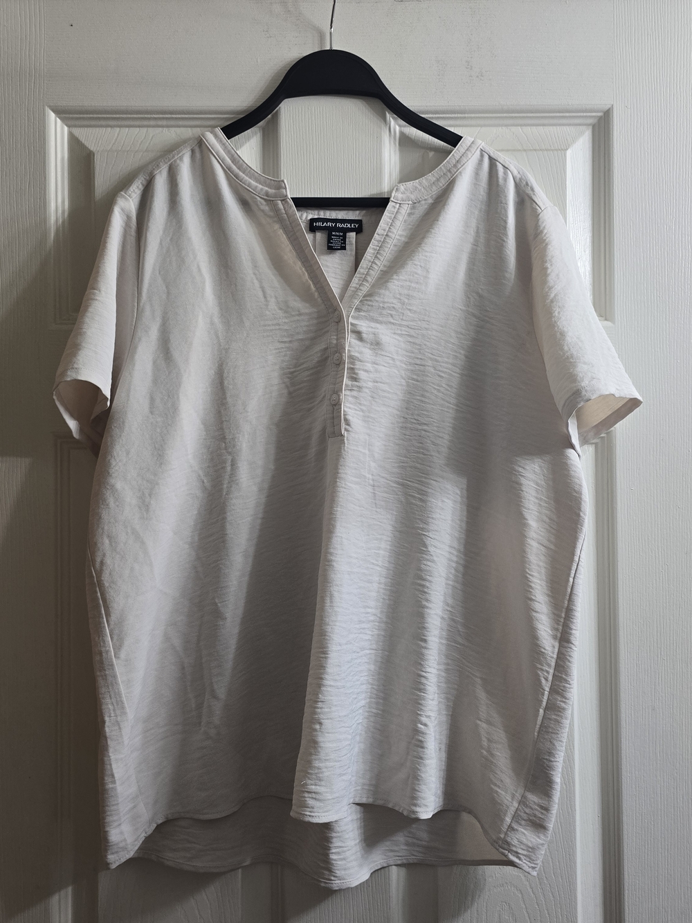 Hilary Radley Womens Short Sleeve Henley Shirt in Off-White
